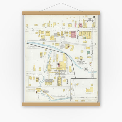 Old map wall art mockup — magnetic wood frame on white wall — Sanborn Fire Insurance Map from Tidioute, Warren County, Pennsylvania (1900), Sheet #0003