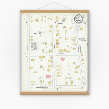 Old map wall art mockup — magnetic wood frame on white wall — Sanborn Fire Insurance Map from Rhinebeck, Dutchess County, New York (1900) - Complete Map Set