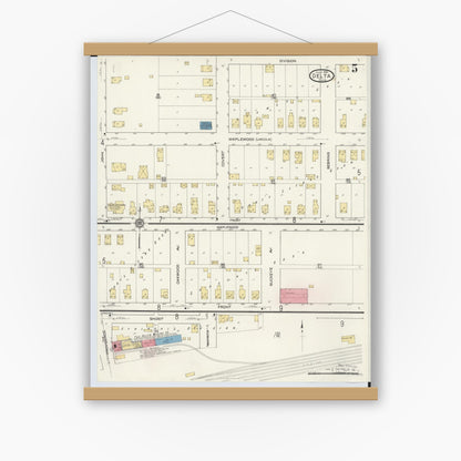 Old map wall art mockup — magnetic wood frame on white wall — Sanborn Fire Insurance Map from Delta, Fulton County, Ohio (1916), Sheet #0005
