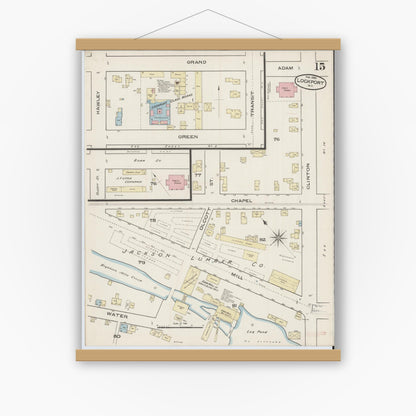 Old map wall art mockup — magnetic wood frame on white wall — Sanborn Fire Insurance Map from Lockport, Niagara County, New York (1886), Sheet #0014