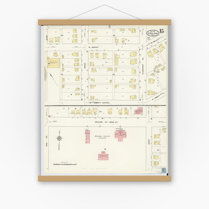 Old map wall art mockup — magnetic wood frame on white wall — Sanborn Fire Insurance Map from Ashland, Ashland County, Ohio (1911), Sheet #0015