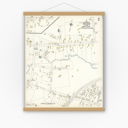 Old map wall art mockup — magnetic wood frame on white wall — Sanborn Fire Insurance Map from Saugus, Essex County, Massachusetts (1922), Sheet #0002