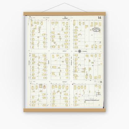 Old map wall art mockup — magnetic wood frame on white wall — Sanborn Fire Insurance Map from Appleton, Outagamie County, Wisconsin (1911), Sheet #0014
