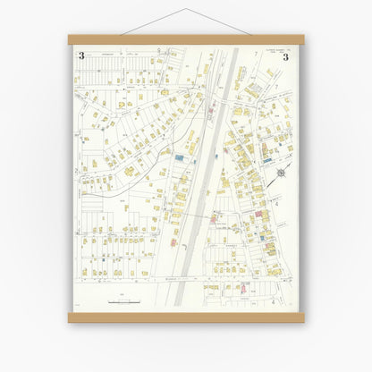 Old map wall art mockup — magnetic wood frame on white wall — Sanborn Fire Insurance Map from Clark's Summit, Lackawanna County, Pennsylvania (1933), Sheet #0003