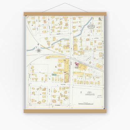 Old map wall art mockup — magnetic wood frame on white wall — Sanborn Fire Insurance Map from Wausau, Marathon County, Wisconsin (1904), Sheet #0005