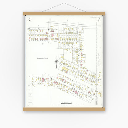 Old map wall art mockup — magnetic wood frame on white wall — Sanborn Fire Insurance Map from Canal Winchester, Franklin County, Ohio (1941), Sheet #0003