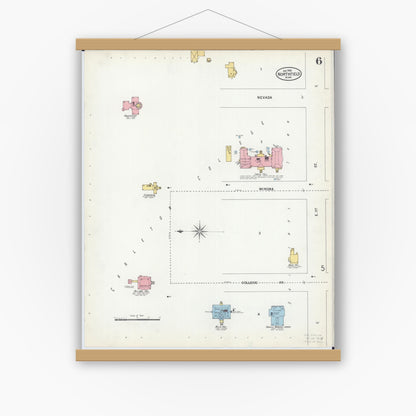 Old map wall art mockup — magnetic wood frame on white wall — Sanborn Fire Insurance Map from Northfield, Rice County, Minnesota (1900), Sheet #0006