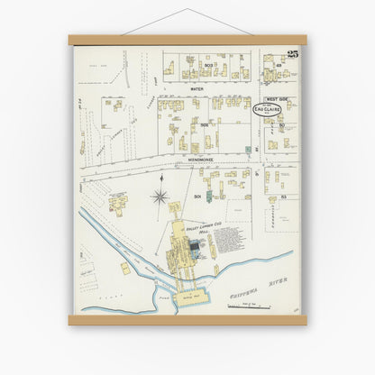 Old map wall art mockup — magnetic wood frame on white wall — Sanborn Fire Insurance Map from Eau Claire, Eau Claire County, Wisconsin (1889), Sheet #0025