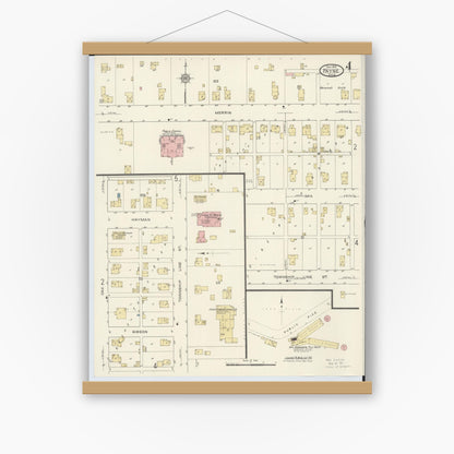 Old map wall art mockup — magnetic wood frame on white wall — Sanborn Fire Insurance Map from Payne, Paulding County, Ohio (1913), Sheet #0004