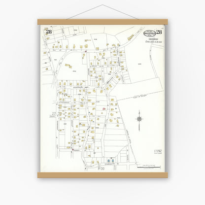 Old map wall art mockup — magnetic wood frame on white wall — Sanborn Fire Insurance Map from Wakefield, Middlesex County, Massachusetts (1923), Sheet #0028
