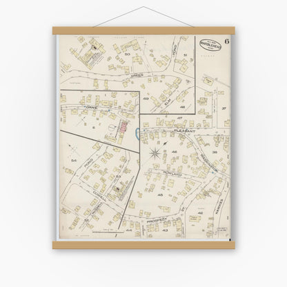 Old map wall art mockup — magnetic wood frame on white wall — Sanborn Fire Insurance Map from Marblehead, Essex County, Massachusetts (1885), Sheet #0006