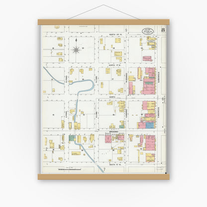 Old map wall art mockup — magnetic wood frame on white wall — Sanborn Fire Insurance Map from Ocala, Marion County, Florida (1901), Sheet #0008