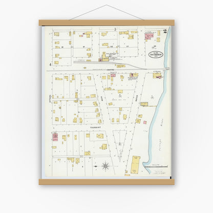 Old map wall art mockup — magnetic wood frame on white wall — Sanborn Fire Insurance Map from Oak Harbor, Ottawa County, Ohio (1898), Sheet #0002