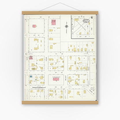 Old map wall art mockup — magnetic wood frame on white wall — Sanborn Fire Insurance Map from Rolla, Phelps County, Missouri (1917), Sheet #0006