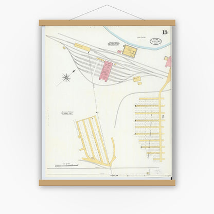 Old map wall art mockup — magnetic wood frame on white wall — Sanborn Fire Insurance Map from Cadillac, Wexford County, Michigan (1906), Sheet #0013
