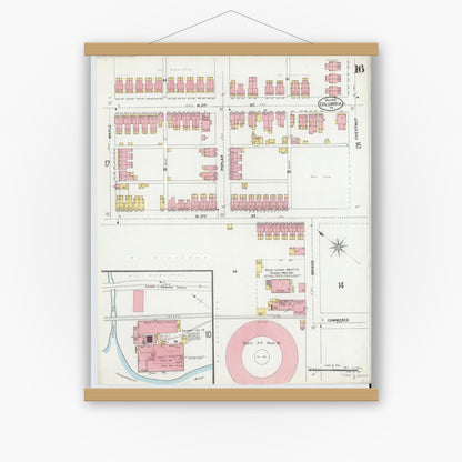 Old map wall art mockup — magnetic wood frame on white wall — Sanborn Fire Insurance Map from Columbia, Lancaster County, Pennsylvania (1899), Sheet #0016