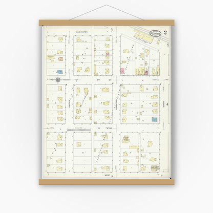 Old map wall art mockup — magnetic wood frame on white wall — Sanborn Fire Insurance Map from Peotone, Will County, Illinois (1914), Sheet #0002