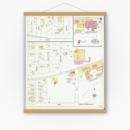 Old map wall art mockup — magnetic wood frame on white wall — Sanborn Fire Insurance Map from Greentown, Howard County, Indiana (1902), Sheet #0003