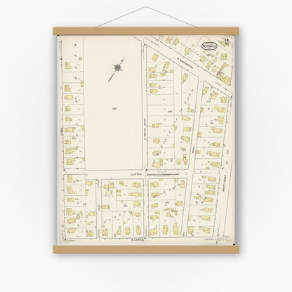 Old map wall art mockup — magnetic wood frame on white wall — Sanborn Fire Insurance Map from Norwalk, Huron County, Ohio (1922), Sheet #0002