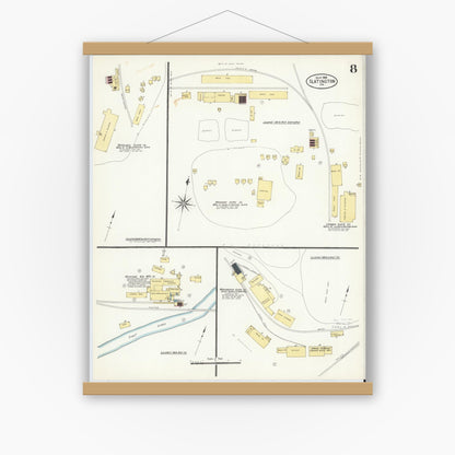 Old map wall art mockup — magnetic wood frame on white wall — Sanborn Fire Insurance Map from Slatington, Lehigh County, Pennsylvania (1908), Sheet #0008