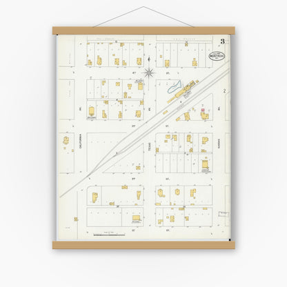 Old map wall art mockup — magnetic wood frame on white wall — Sanborn Fire Insurance Map from Montrose, Henry County, Missouri (1900), Sheet #0003