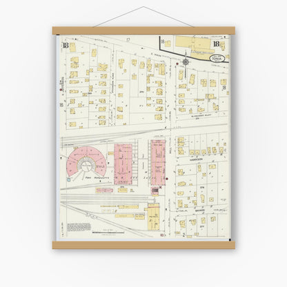 Old map wall art mockup — magnetic wood frame on white wall — Sanborn Fire Insurance Map from Ionia, Ionia County, Michigan (1924), Sheet #0018