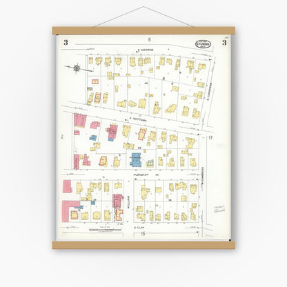 Old map wall art mockup — magnetic wood frame on white wall — Sanborn Fire Insurance Map from Sturgis, Saint Joseph County, Michigan (1923), Sheet #0003