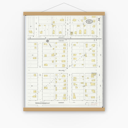 Old map wall art mockup — magnetic wood frame on white wall — Sanborn Fire Insurance Map from Tracy, Lyon County, Minnesota (1917), Sheet #0002