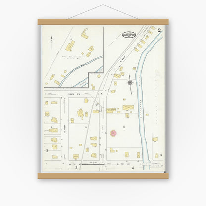 Old map wall art mockup — magnetic wood frame on white wall — Sanborn Fire Insurance Map from Coudersport, Potter County, Pennsylvania (1911), Sheet #0002