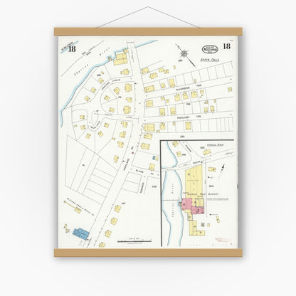 Old map wall art mockup — magnetic wood frame on white wall — Sanborn Fire Insurance Map from Needham, Norfolk County, Massachusetts (1926), Sheet #0018