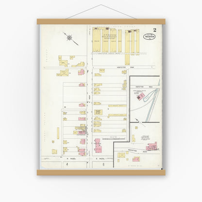 Old map wall art mockup — magnetic wood frame on white wall — Sanborn Fire Insurance Map from Manheim, Lancaster County, Pennsylvania (1912), Sheet #0002