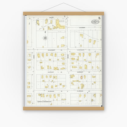 Old map wall art mockup — magnetic wood frame on white wall — Sanborn Fire Insurance Map from Charlevoix, Charlevoix County, Michigan (1901), Sheet #0005