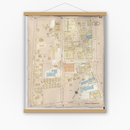 Old map wall art mockup — magnetic wood frame on white wall — Sanborn Fire Insurance Map from Hilo, Hawaii County, Hawaii (1957), Sheet #0012