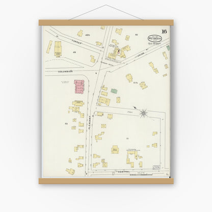Old map wall art mockup — magnetic wood frame on white wall — Sanborn Fire Insurance Map from Weymouth, Norfolk County, Massachusetts (1894), Sheet #0016