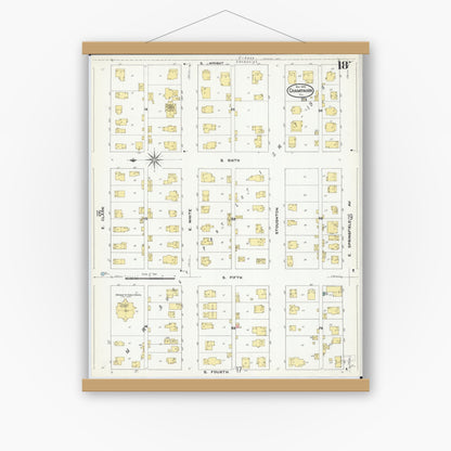 Old map wall art mockup — magnetic wood frame on white wall — Sanborn Fire Insurance Map from Champaign, Champaign County, Illinois (1909), Sheet #0018