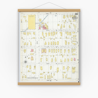 Old map wall art mockup — magnetic wood frame on white wall — Sanborn Fire Insurance Map from Holland, Ottawa County, Michigan (1902), Sheet #0012