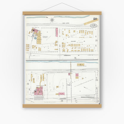 Old map wall art mockup — magnetic wood frame on white wall — Sanborn Fire Insurance Map from Cairo, Alexander County, Illinois (1907), Sheet #0029