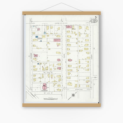 Old map wall art mockup — magnetic wood frame on white wall — Sanborn Fire Insurance Map from Elmore, Ottawa County, Ohio (1920), Sheet #0005