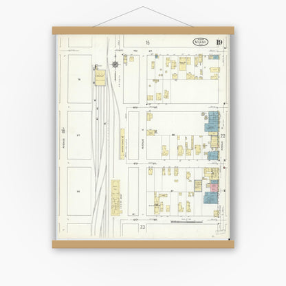 Old map wall art mockup — magnetic wood frame on white wall — Sanborn Fire Insurance Map from Miami, Dade County, Florida (1914), Sheet #0019