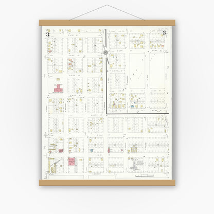 Old map wall art mockup — magnetic wood frame on white wall — Sanborn Fire Insurance Map from McLean, Gray County, Texas (1933), Sheet #0003