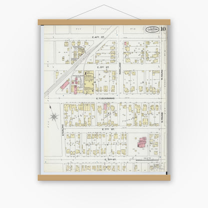 Old map wall art mockup — magnetic wood frame on white wall — Sanborn Fire Insurance Map from Canton, Stark County, Ohio (1891), Sheet #0010
