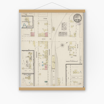 Old map wall art mockup — magnetic wood frame on white wall — Sanborn Fire Insurance Map from Live Oak, Suwanee County, Florida (1885), Sheet #0001