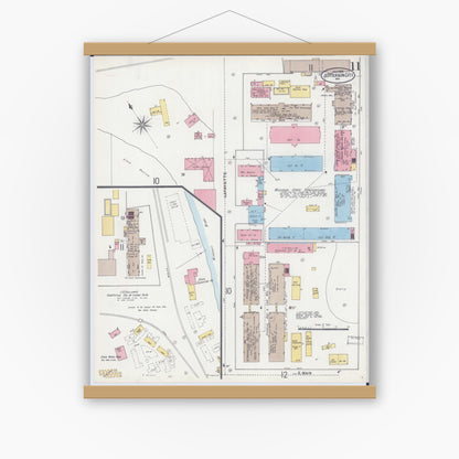Old map wall art mockup — magnetic wood frame on white wall — Sanborn Fire Insurance Map from Jefferson City, Cole County, Missouri (1898), Sheet #0011