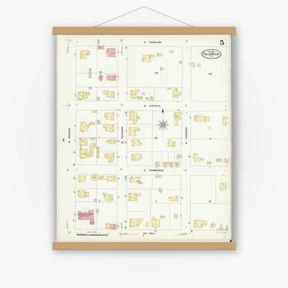 Old map wall art mockup — magnetic wood frame on white wall — Sanborn Fire Insurance Map from Tallahassee, Leon County, Florida (1909), Sheet #0005