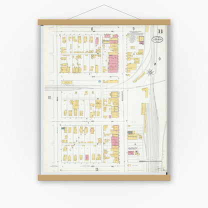 Old map wall art mockup — magnetic wood frame on white wall — Sanborn Fire Insurance Map from Lorain, Lorain County, Ohio (1905), Sheet #0011