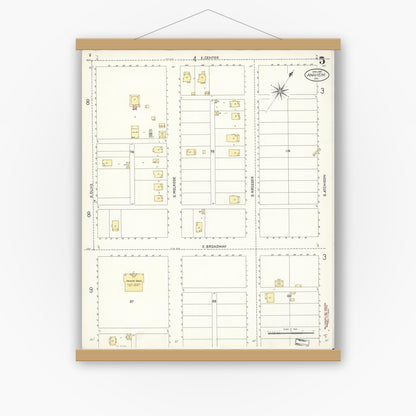 Old map wall art mockup — magnetic wood frame on white wall — Sanborn Fire Insurance Map from Anaheim, Orange County, California (1907), Sheet #0005