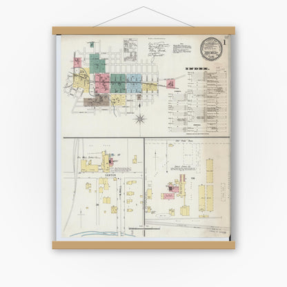 Old map wall art mockup — magnetic wood frame on white wall — Sanborn Fire Insurance Map from Van Wert, Van Wert County, Ohio (1895) - Complete Map Set