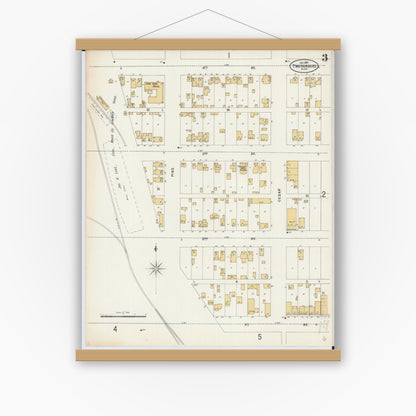 Old map wall art mockup — magnetic wood frame on white wall — Sanborn Fire Insurance Map from Two Harbors, Lake County, Minnesota (1897), Sheet #0003