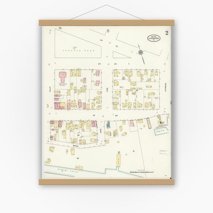 Old map wall art mockup — magnetic wood frame on white wall — Sanborn Fire Insurance Map from Liverpool, Onondaga County, New York (1911), Sheet #0002