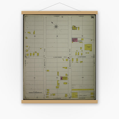 Old map wall art mockup — magnetic wood frame on white wall — Sanborn Fire Insurance Map from Madison, Dane County, Wisconsin (1908), Sheet #0014
